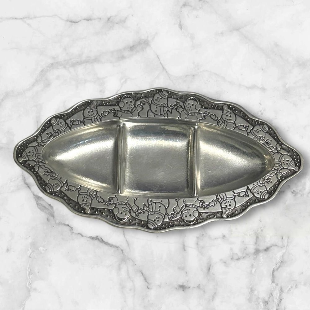 Classic Wilton Armetale Pewter Snowman Serving Platter Tray Dish Holiday Winter